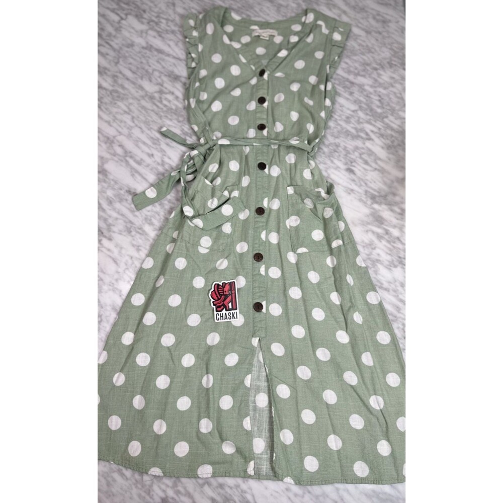 Monteau Los angeles Women Green white dot Dress Size Small NEW